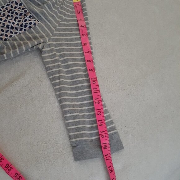 Anthropologie Little Yellow Button Women's Size M Gray Stripe Mixed Media Shirt - Picture 12 of 14